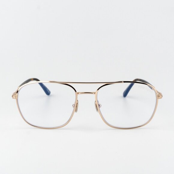 Tom Ford Men Eyeglasses Rose Gold Clear Blue Light Block Round FT5830 028 NEW